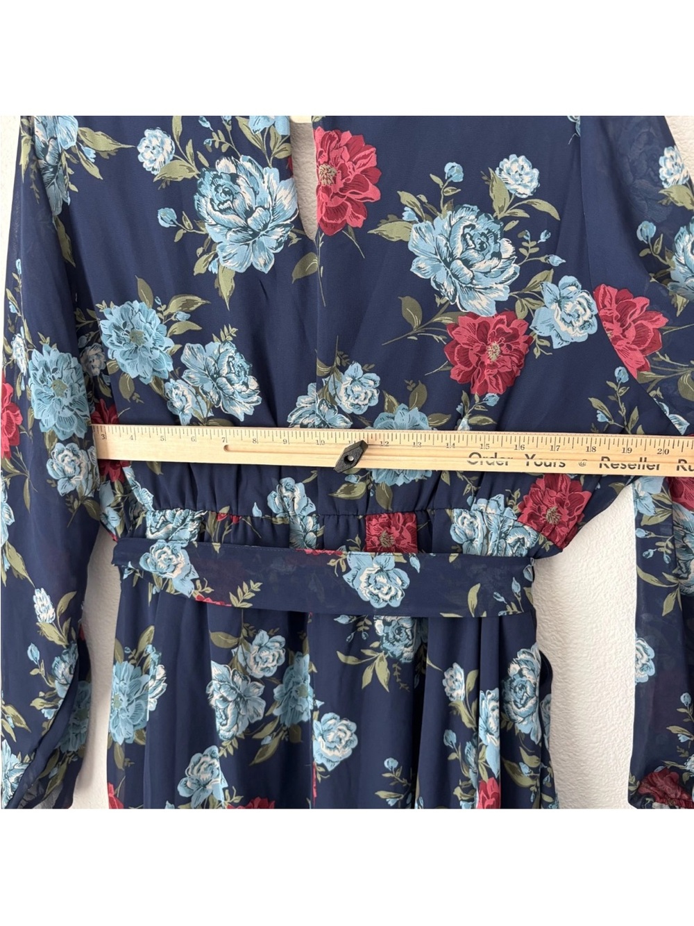 Torrid 2X Blue Floral Chiffon Surplice Mini Tie Belt Long Sleeve (H) - Picture 7 of 12